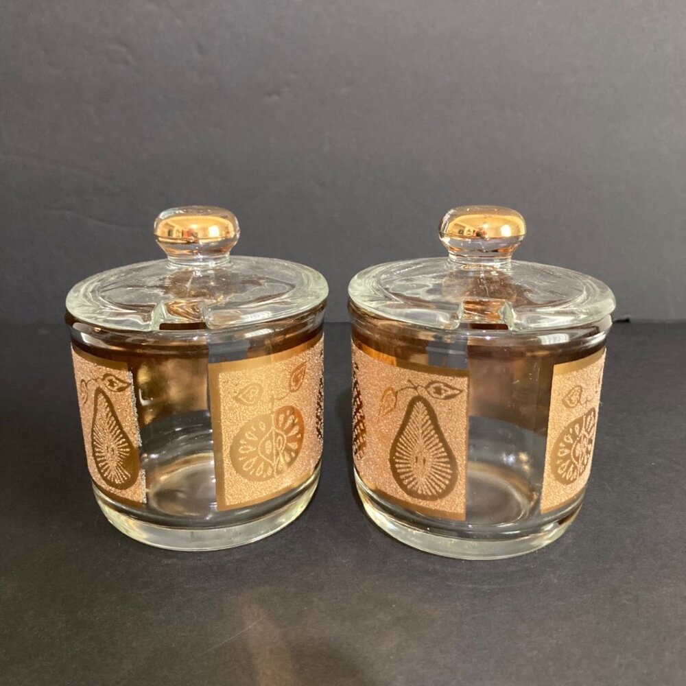 Culver Glass 22kt Gold Gilt Condiment Or Olive Onion Barware Set of 2 - Picture 5 of 10